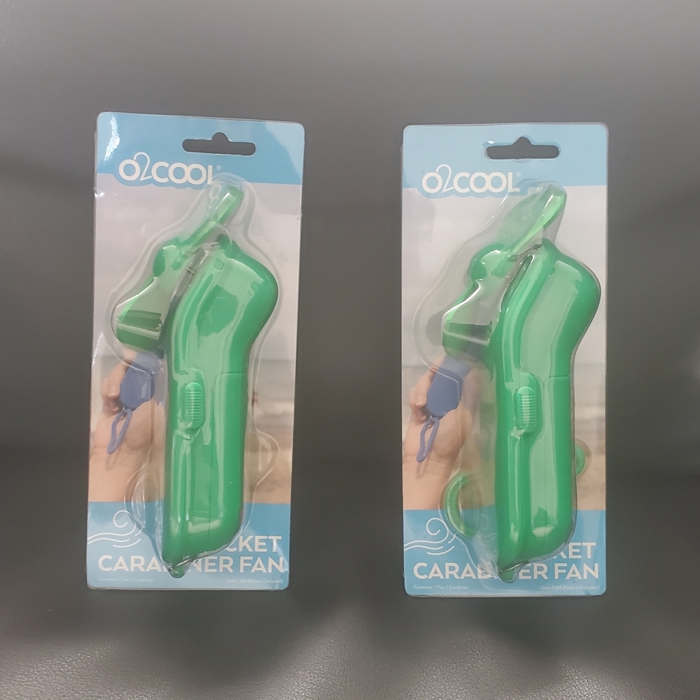 2 - Carabiner Pocket Fans, Green - New (Batteries Included)